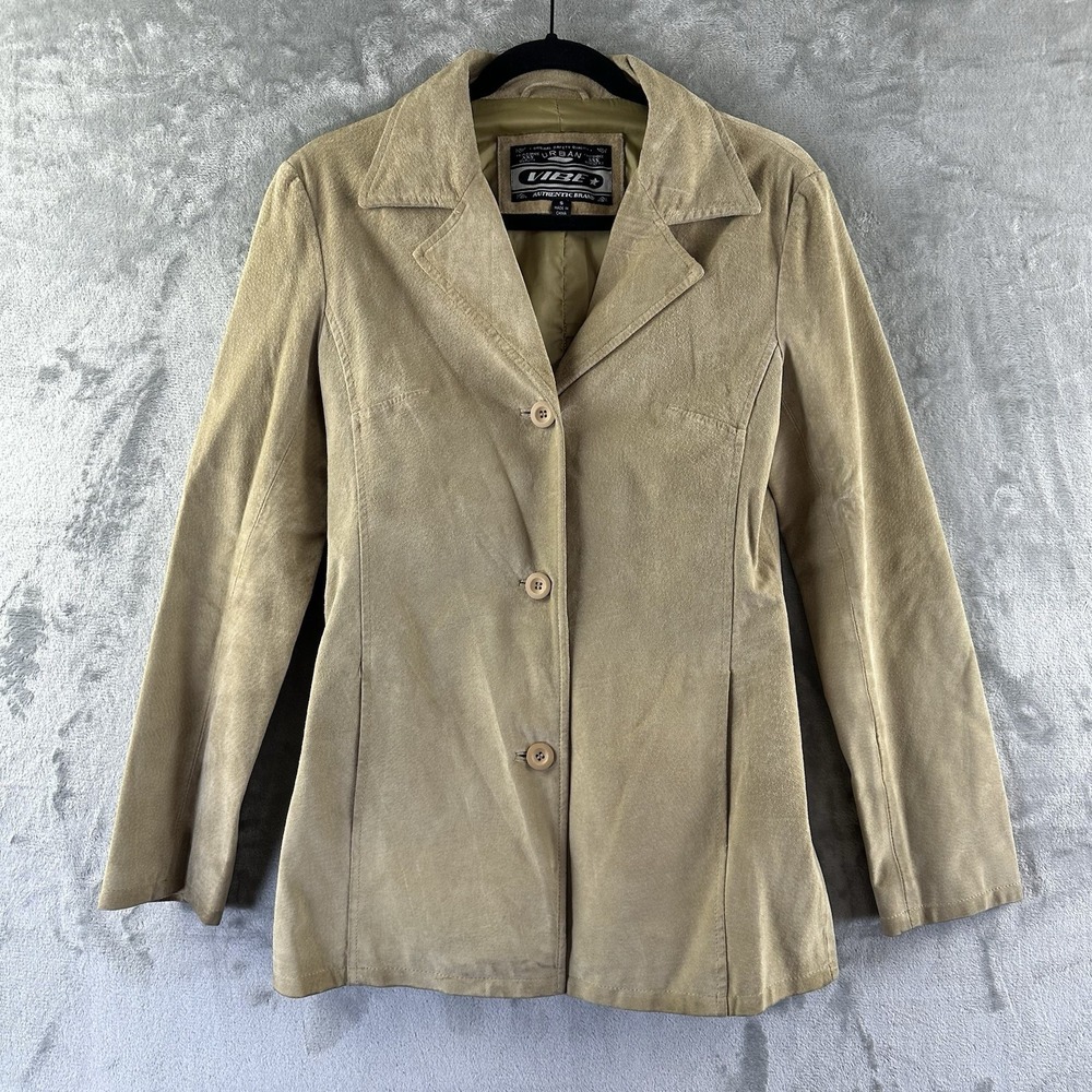 VTG Urban Vibe Suede Jacket Women's S Beige Tan Y2K Button Front